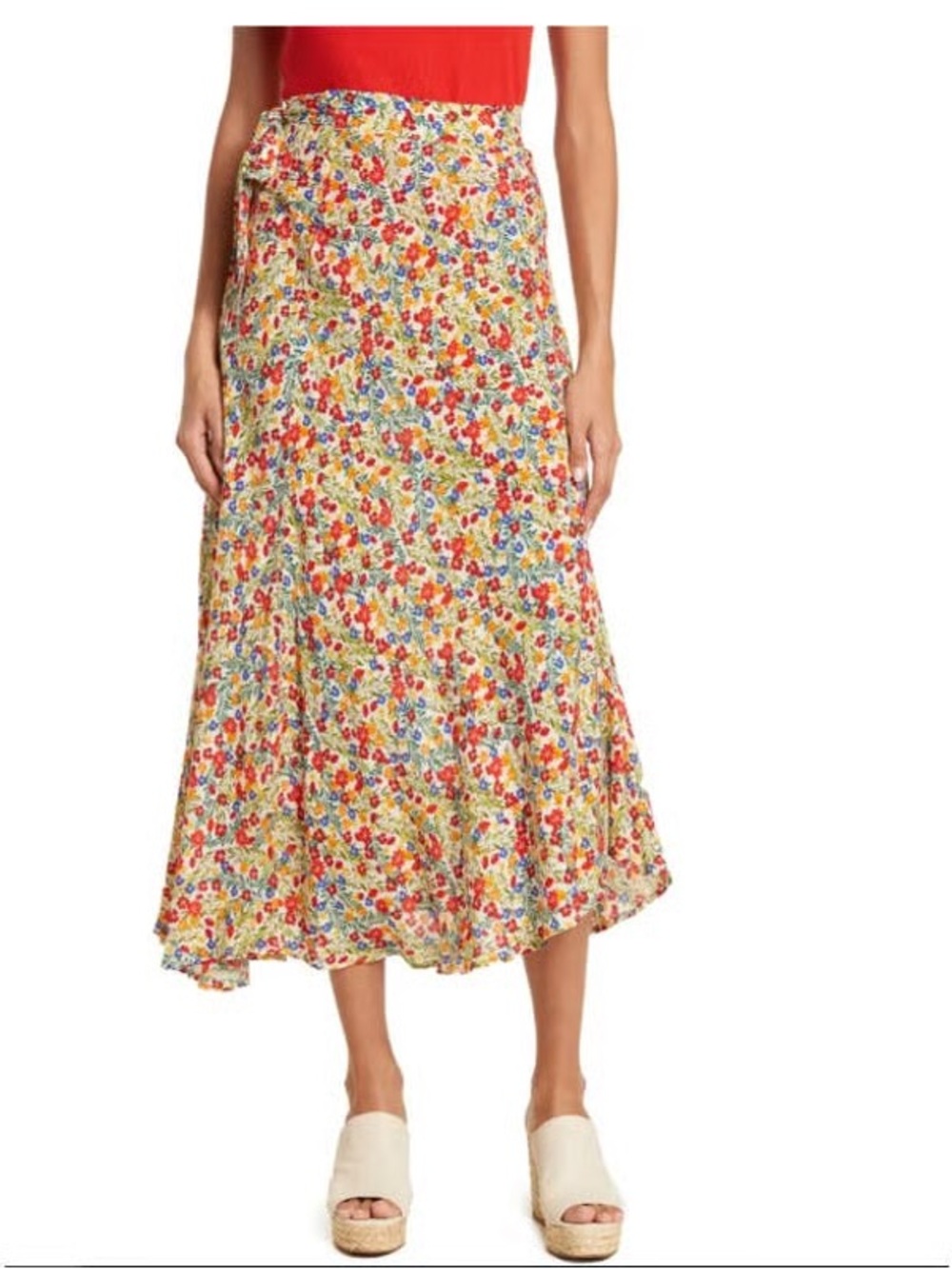 T Tahari Multi Floral Tie-Waist Midi Skirt